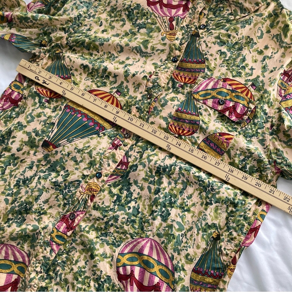 Vintage 90s silk Diane Gillman Hot Air Balloon novelty blouse button up size L - Picture 7 of 12